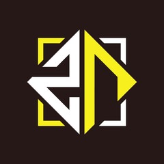 Z N Initials quadrangle monogram with square