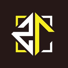 Z R Initials quadrangle monogram with square