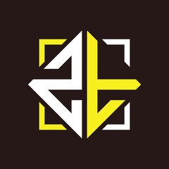 Z T Initials quadrangle monogram with square