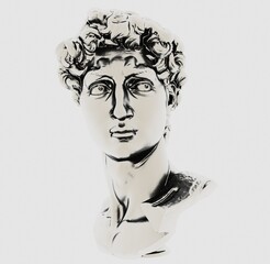 Metallic head of David bust. 3D render.