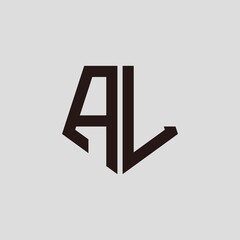 A L black pentagon initials with a gray background