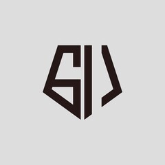 G I black pentagon initials with a gray background