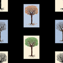 Seamless pattern of deciduous trees in different seasons