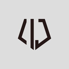 I J black pentagon initials with a gray background