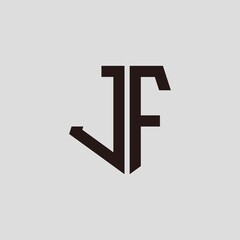J F black pentagon initials with a gray background