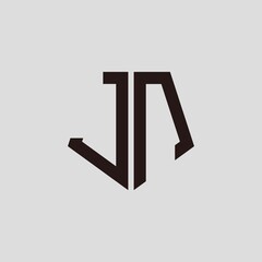 J N black pentagon initials with a gray background