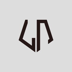 L N black pentagon initials with a gray background