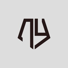 N Y black pentagon initials with a gray background