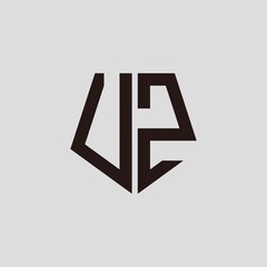 U Z black pentagon initials with a gray background