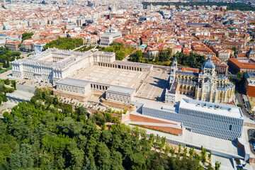 Almudena Cathedral and Royal Palace of Madrid in Madrid city centre, Spain