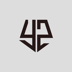 Y Z black pentagon initials with a gray background