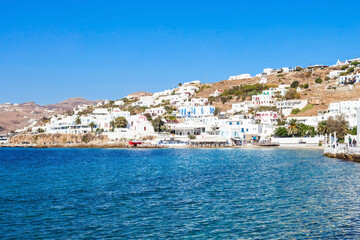 Fototapeta na wymiar Mykonos city harbour, Greece