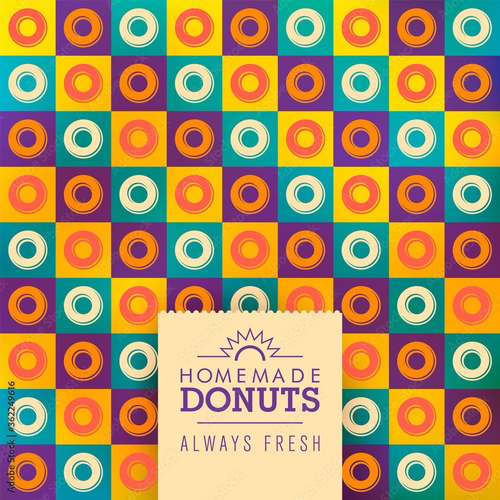Poster donuts background design with colorful pattern. vector illustration.