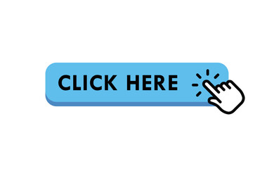 Click here button with hand clicking icon. Design template for website.