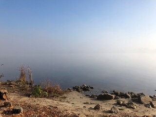 Early foggy morning on the lake