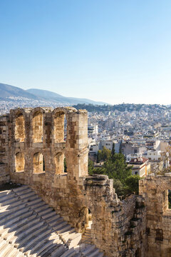 Roman theater and aerial view of Athens