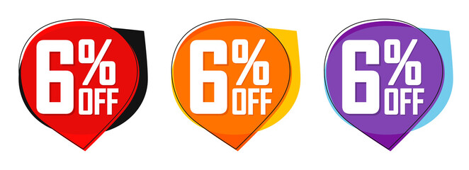 Set Sale 6% off bubble banners, discount tags design template, vector illustration