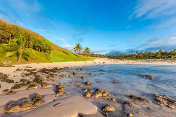 Anakena Beach on Easter Island, Rapa Nui in Chile