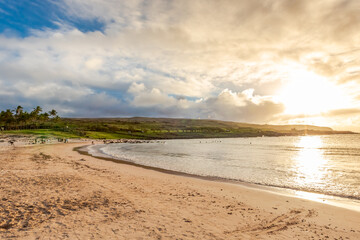 Anakena Beach on Easter Island, Rapa Nui in Chile