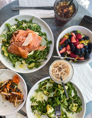 salad and fruit on the brunch table