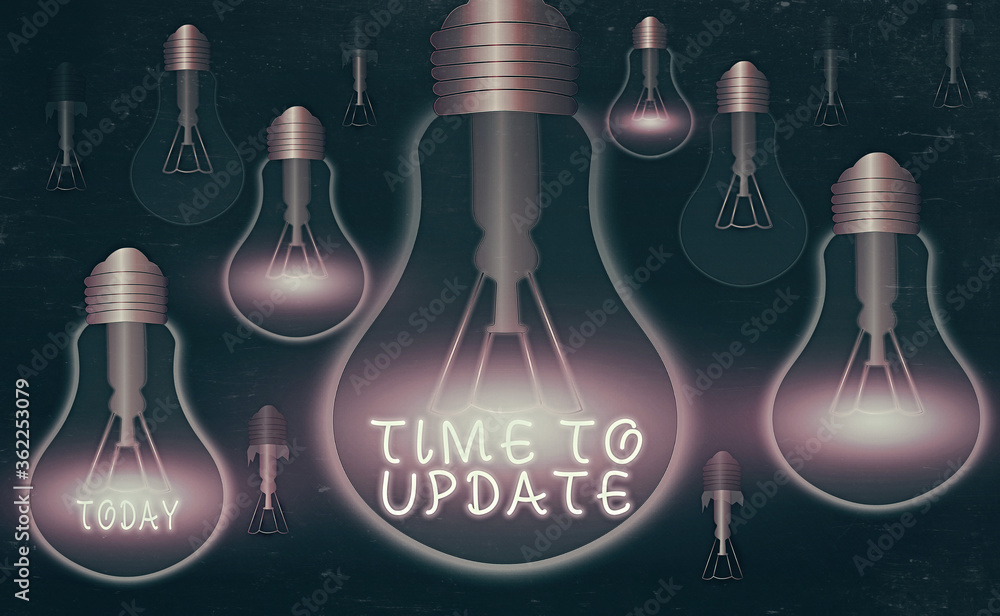 Poster handwriting text writing time to update. conceptual photo system software update for enhancement or 