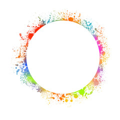 Round multi-colored frame from spots of paint. Background from blots. Grunge Design Element. Brush Strokes. Vector illustration
