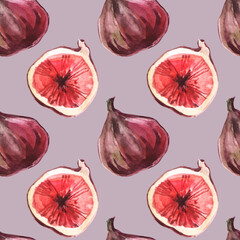 Watercolor seamless pattern with figs