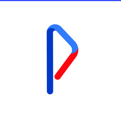 p logo, blue, red, 