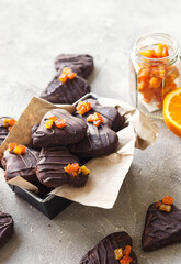 Chocolate Christmas cookies with orange candied peel