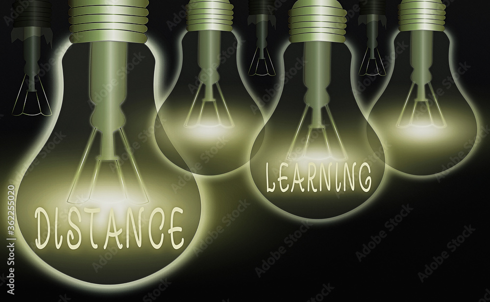 Aufkleber writing note showing distance learning. business concept for educational lectures broadcasted over t