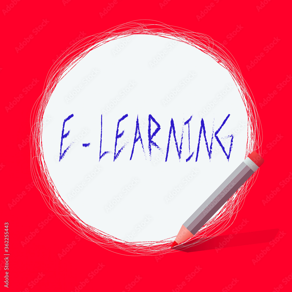 Aufkleber text sign showing e learning. business photo text training through electronic media usually over the