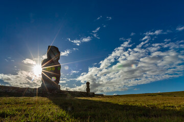 Fototapeta na wymiar Easter Island, Moais Tahai Archaeological Complex, Rapa Nui National Park, Chile.