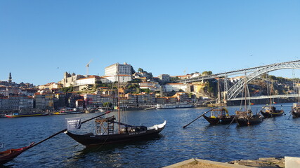 Fototapeta na wymiar Beautiful image of the Douro River in the center of the historic city of Porto, Portugal.