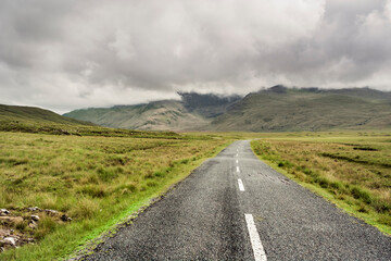 Remote road in the Connemara region in Ireland.