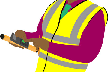 Building surveyor in high visibility vest with calculator and spirit level onn white background vector illustration