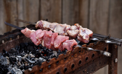 fried skewers nature camping fire smoke skewers on skewer