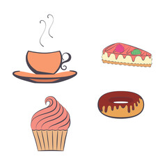 Hot Beverage in a Cup with Three Desserts