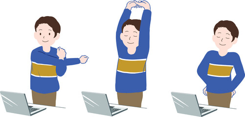 テレワーク休憩中の男性(線無し)