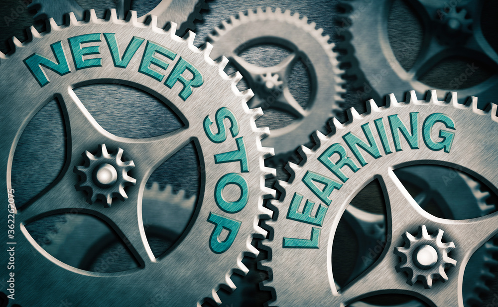 Poster writing note showing never stop learning. business concept for continuous education and techniques t