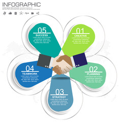 5 Parts infographic design vector and marketing icons can be used for workflow layout, diagram, report, web design. Business concept with options, steps or processes.