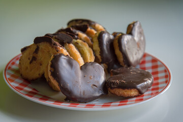Home baked puff pastry filled with chocolate on a plate