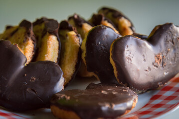Home baked puff pastry filled with chocolate on a plate