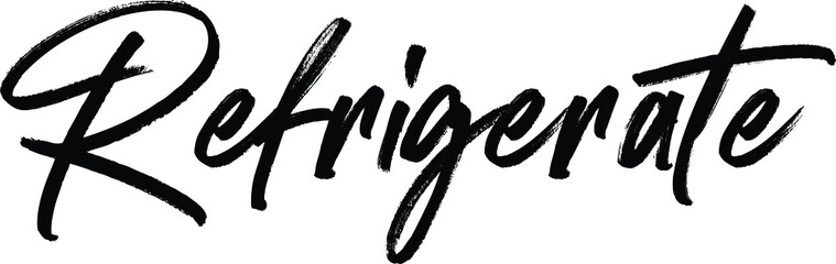 Refrigerate text. Only one single word. Printable graphic tee. Design doodle for print. Vector illustration. Colorful. Hand-drawn calligraphy style. Black and white