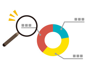 円グラフを虫眼鏡で拡大するベクターイラスト