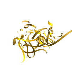 Holiday Serpentine. Gold Foil Streamers Ribbons.