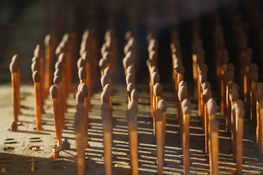 close up of a rack of matches