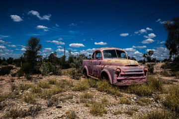 Abandoned classic car in Australian desert