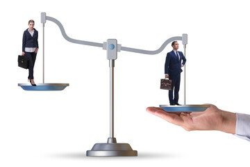 Work inequality concept with man and woman on scales
