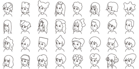 32種類の人物横顔セット（白黒）2