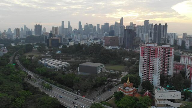 March 01/2019 4k aerial video Morning at HDB Jalan Bukit Merah overlooking to Bukit Merah Floyer - CTE high way, Singapore
